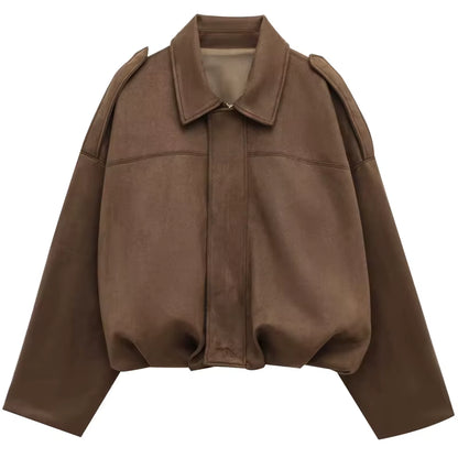 Harlow | Women's Suede Oversized Cropped Bomber Jacket