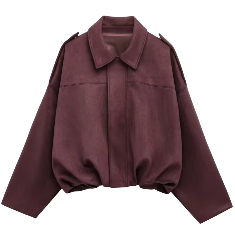 Harlow | Women's Suede Oversized Cropped Bomber Jacket