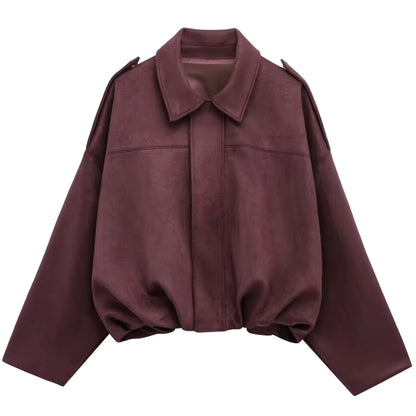 Harlow | Women's Suede Oversized Cropped Bomber Jacket