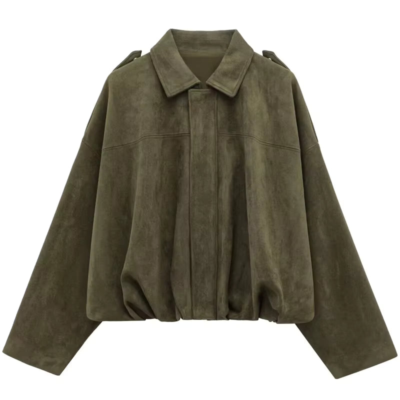 Harlow | Women's Suede Oversized Cropped Bomber Jacket