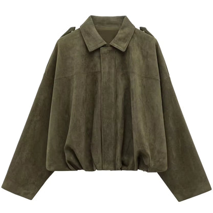 Harlow | Women's Suede Oversized Cropped Bomber Jacket