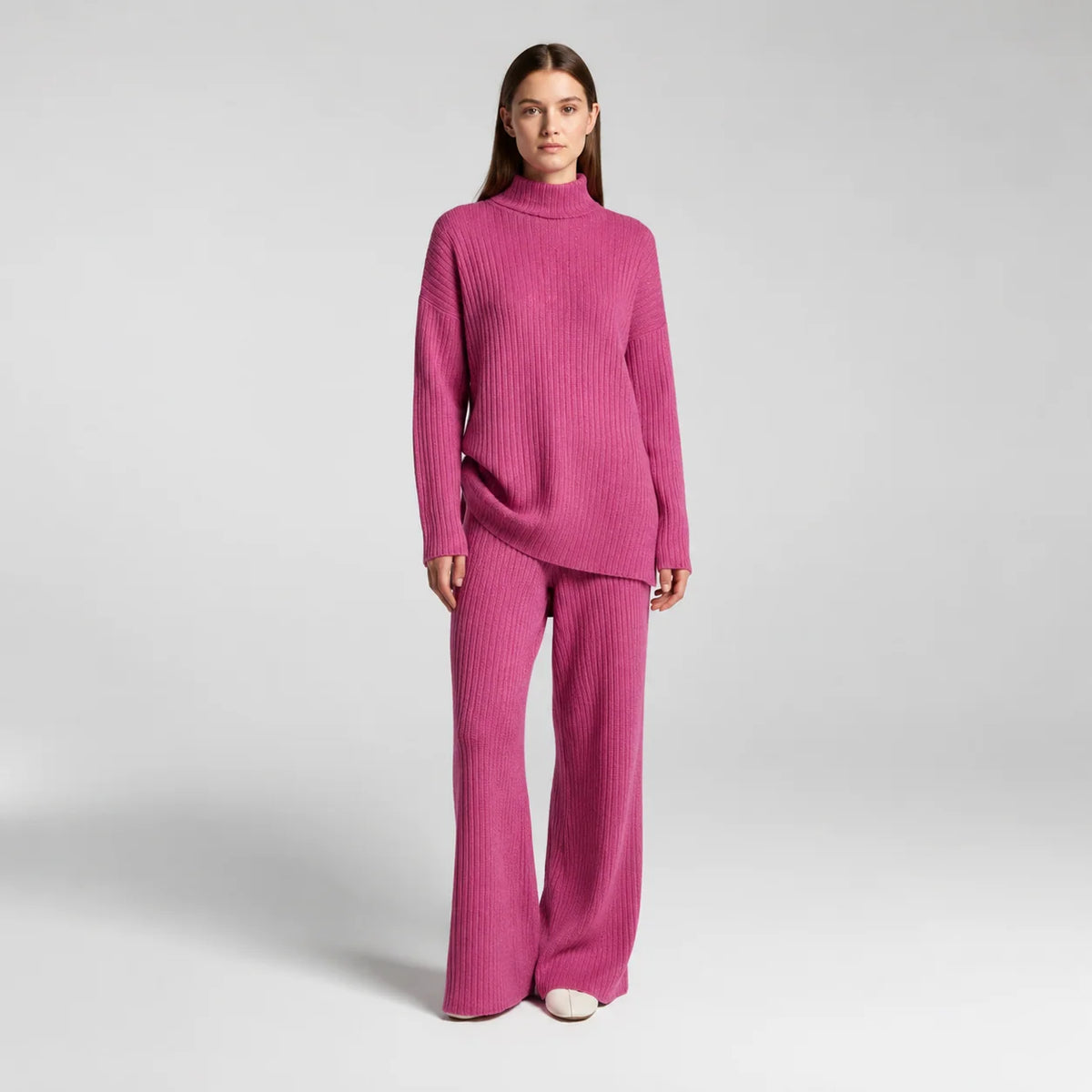Harper | Women's Knit Turtleneck Loungewear Set with Wide-Leg Trousers
