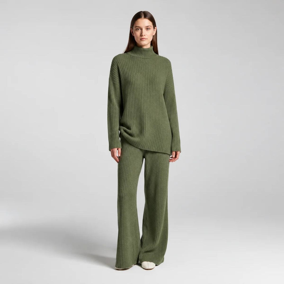 Harper | Women's Knit Turtleneck Loungewear Set with Wide-Leg Trousers