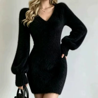 Harper | Women's Knit V-Neck Long Sleeve Sweater Dress
