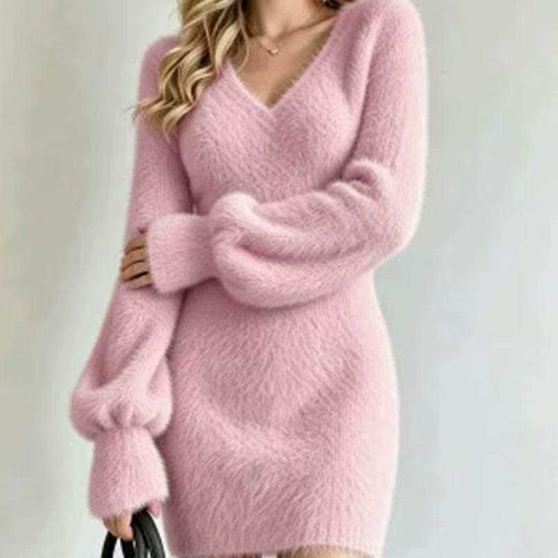 Harper | Women's Knit V-Neck Long Sleeve Sweater Dress