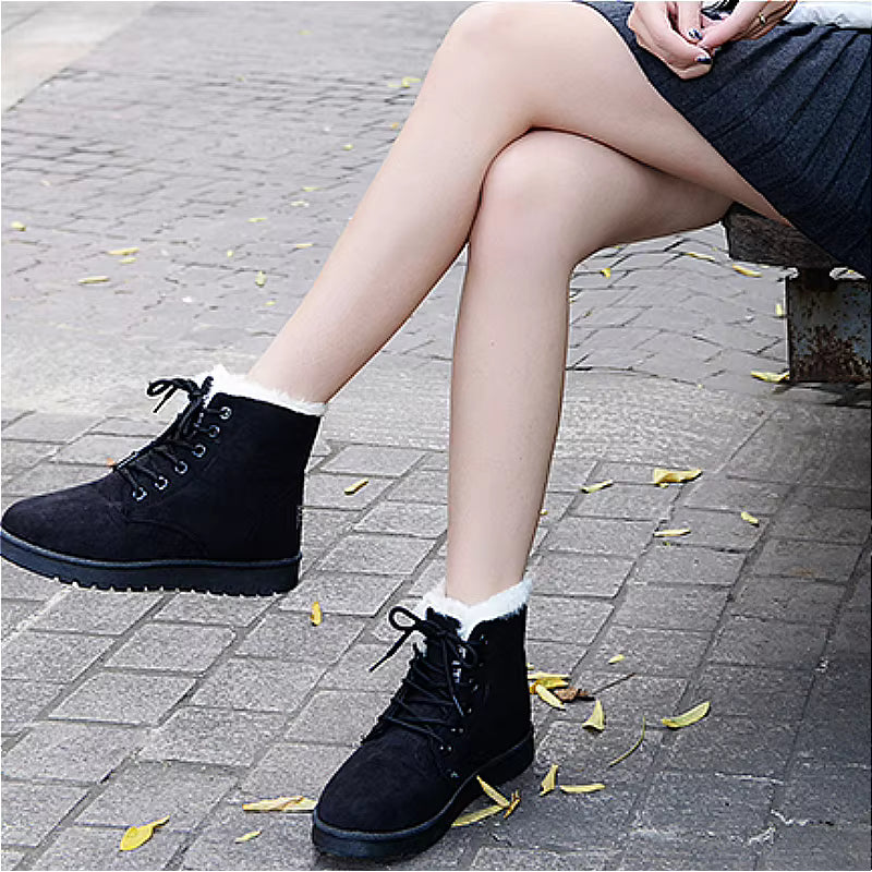 Harper | Women's Velvet-Lined Cross Belt Round Toe Short Boots
