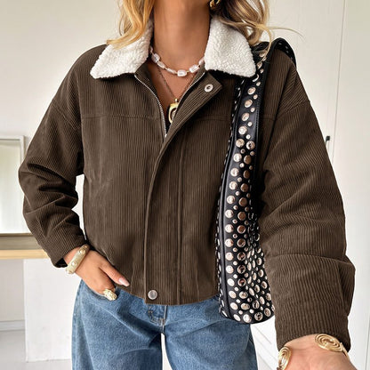Hazel | Women's Corduroy Cropped Fleece-Collar Jacket