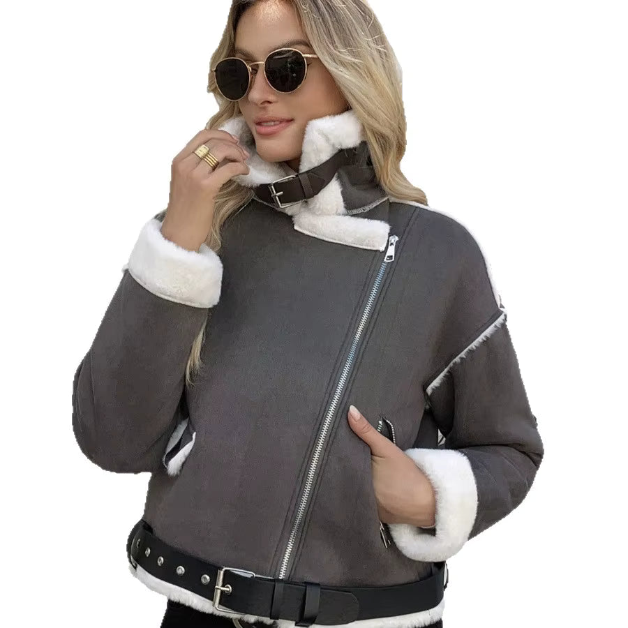 Hazel | Women's Faux Fur Cropped Motorcycle Jacket