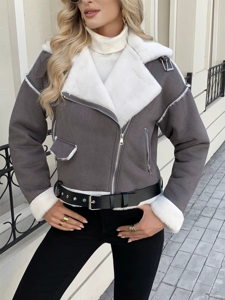 Hazel | Women's Faux Fur Cropped Motorcycle Jacket