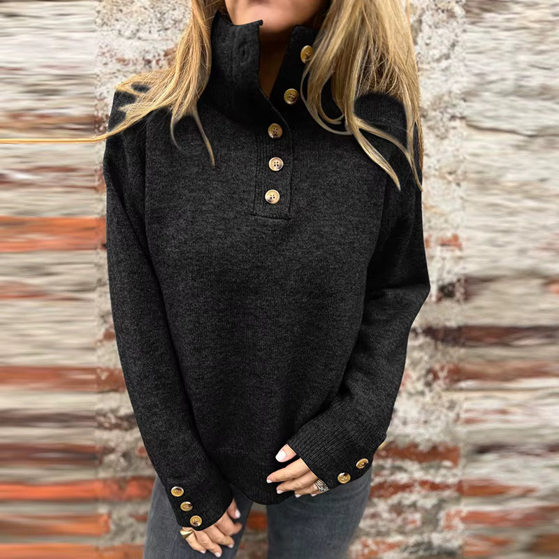 Hazel | Women's Knit Button-Down Turtleneck Long Sleeve Sweater