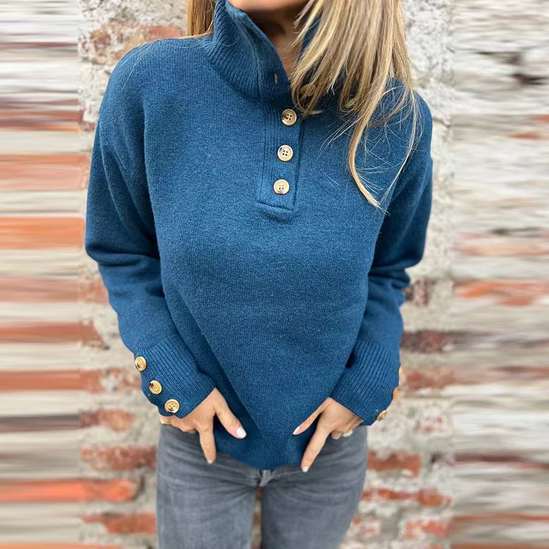 Hazel | Women's Knit Button-Down Turtleneck Long Sleeve Sweater