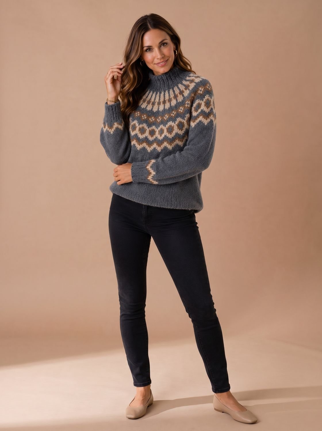 Hazel | Women's Knit Fair Isle Turtleneck Sweater