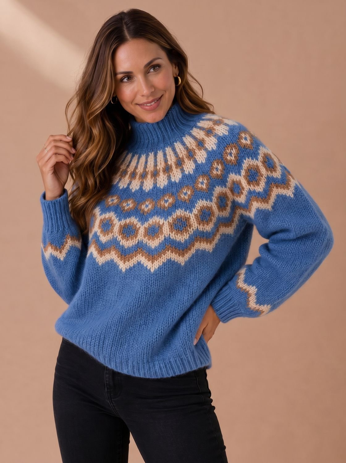 Hazel | Women's Knit Fair Isle Turtleneck Sweater