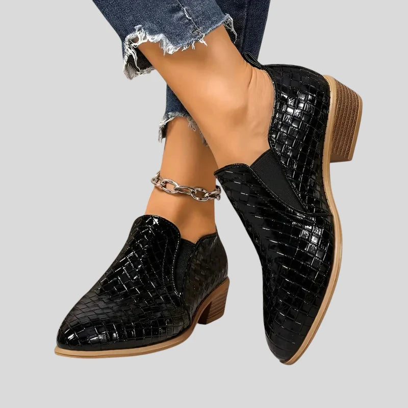Ingrid | Women's Leather Braided Ankle Boots with Block Heel