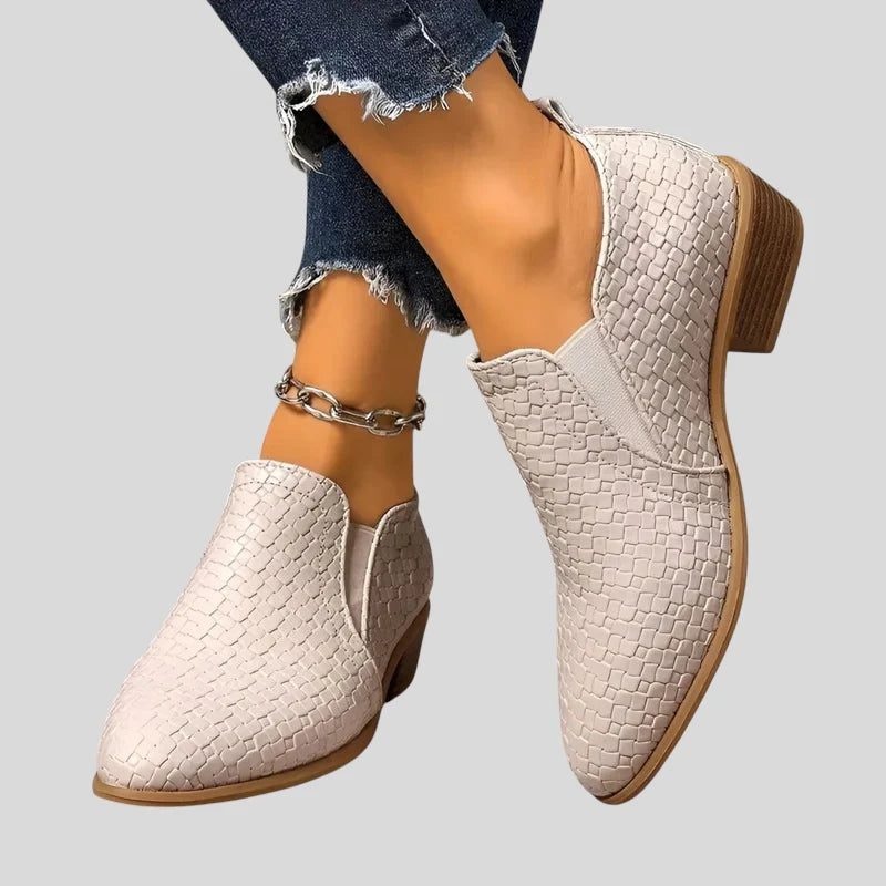Ingrid | Women's Leather Braided Ankle Boots with Block Heel