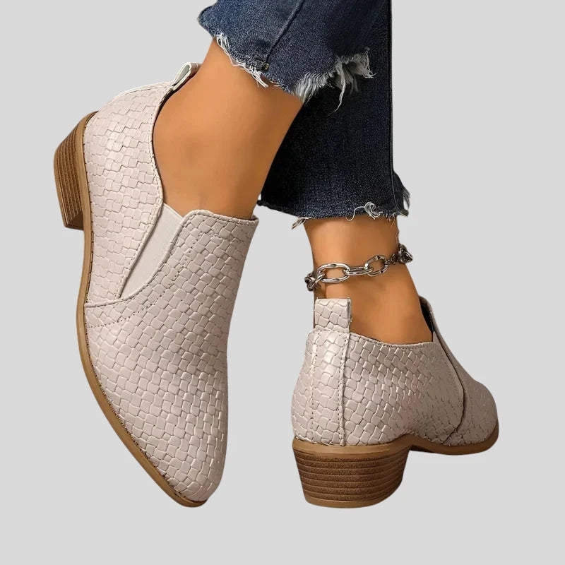 Ingrid | Women's Leather Braided Ankle Boots with Block Heel