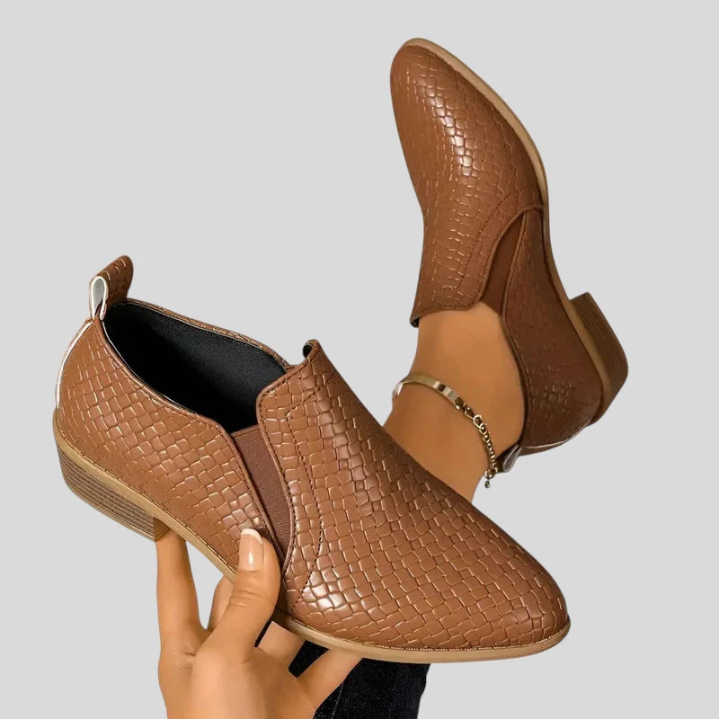 Ingrid | Women's Leather Braided Ankle Boots with Block Heel