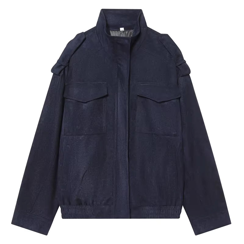 Ivy | Women's Faux Leather Suede Cropped Bomber Jacket