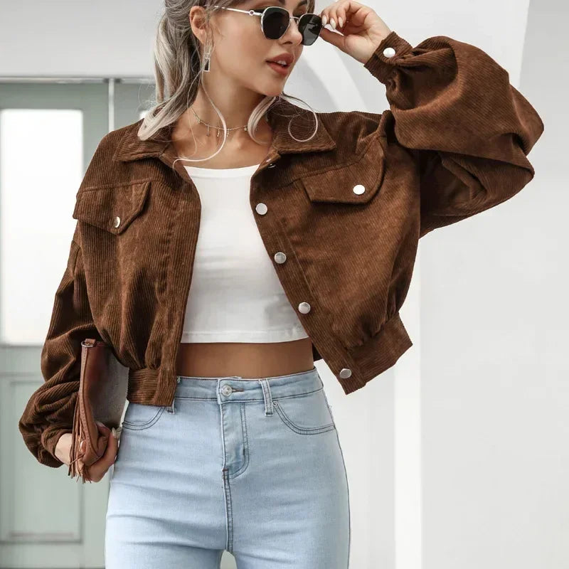 Leonie | Women's Corduroy Cropped Bomber Jacket