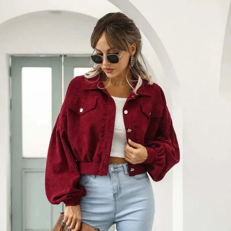 Leonie | Women's Corduroy Cropped Bomber Jacket