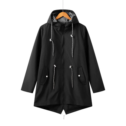 Linnea | Women's Hooded Zip-Front Drawstring Rain Jacket