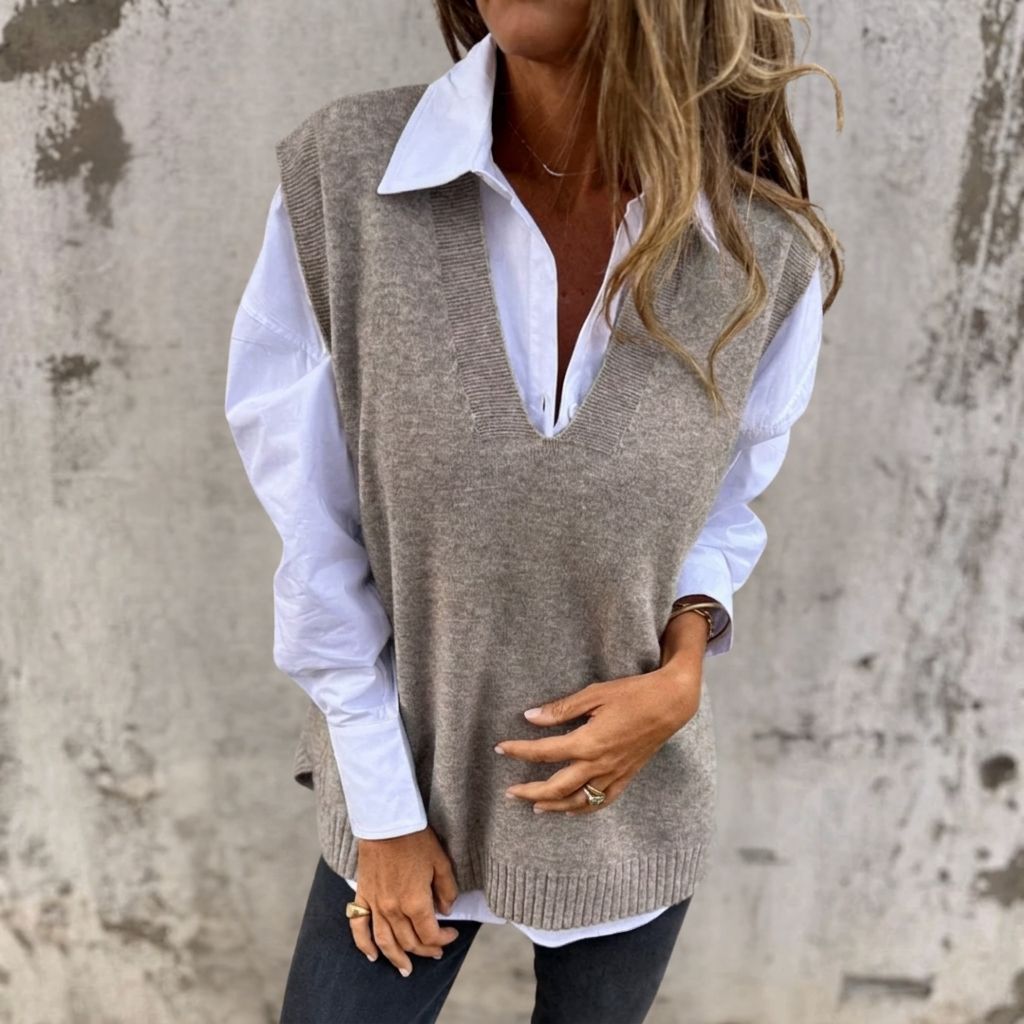 Lisette | Women's Oversized Knit V-Neck Sweater Vest