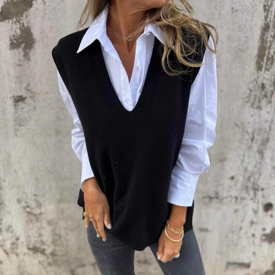 Lisette | Women's Oversized Knit V-Neck Sweater Vest