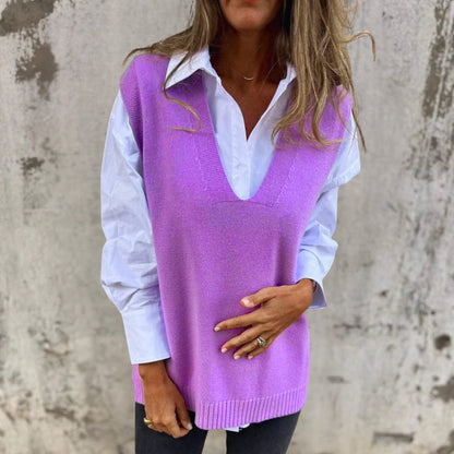 Lisette | Women's Oversized Knit V-Neck Sweater Vest