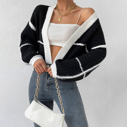 Louisa | Women's Color Block Balloon Sleeve Cropped Cardigan