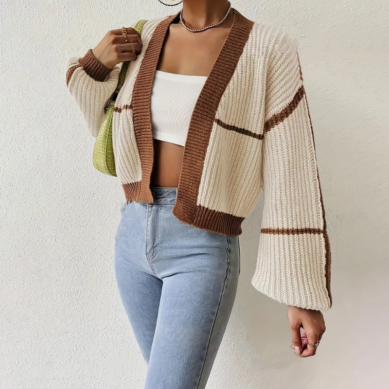 Louisa | Women's Color Block Balloon Sleeve Cropped Cardigan