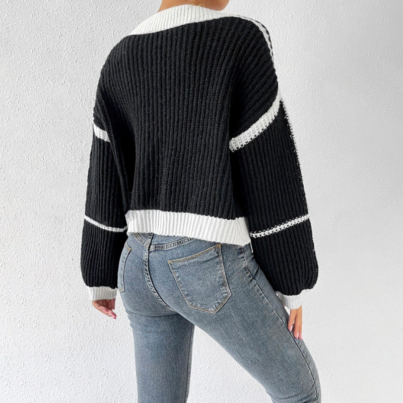 Louisa | Women's Color Block Balloon Sleeve Cropped Cardigan