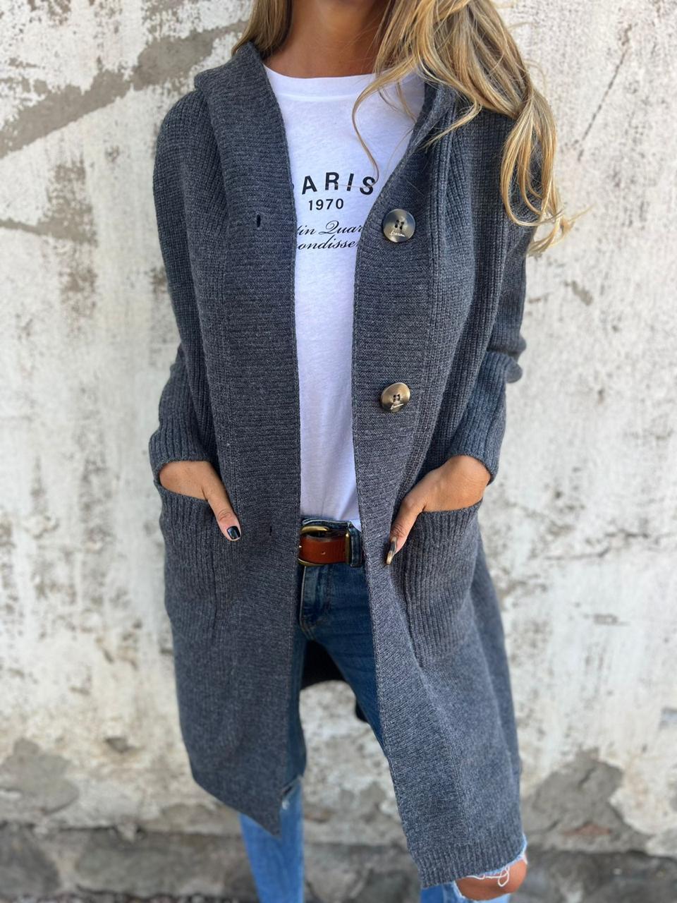 Lucienne | Women's Soft Knit Long Hooded Cardigan Sweater