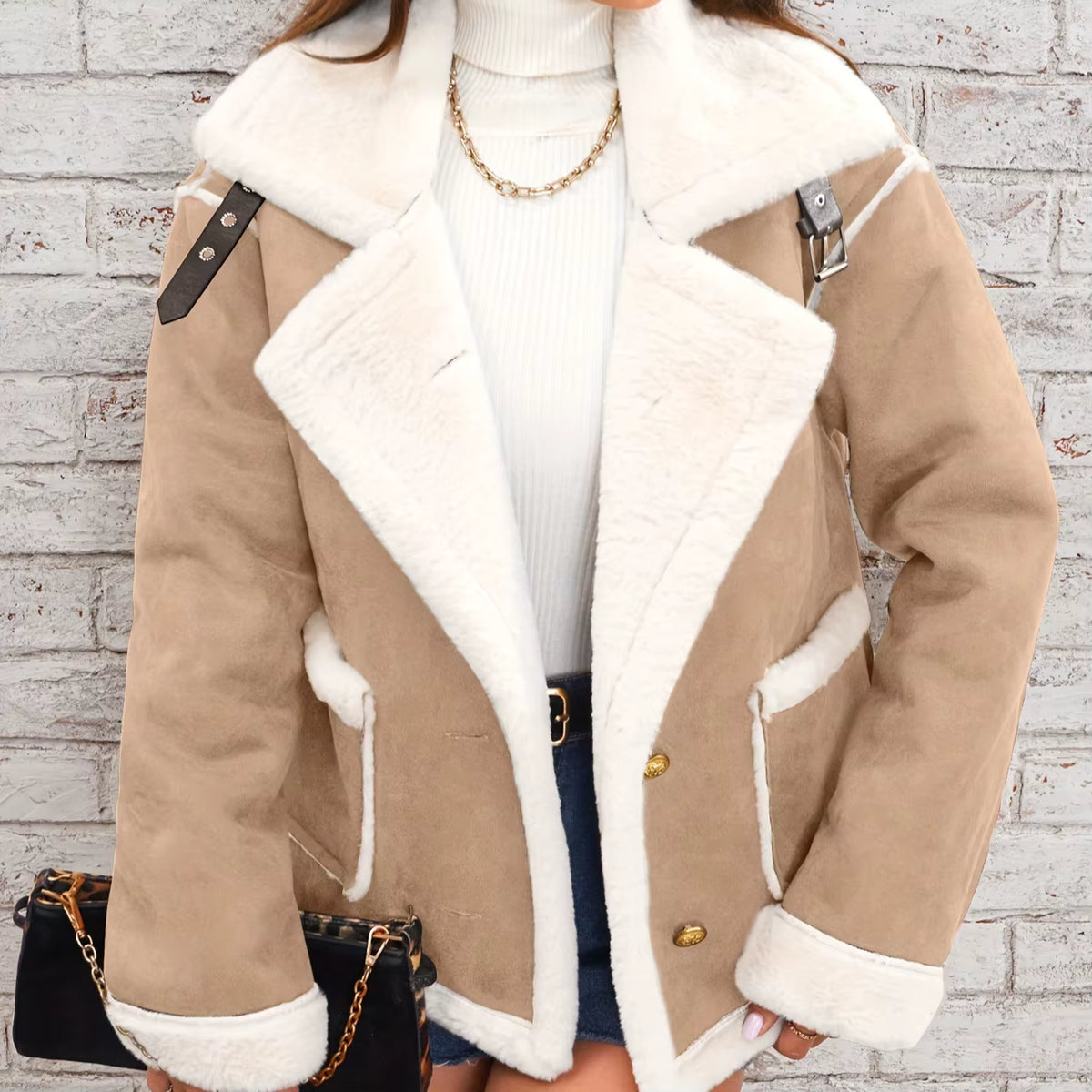 Luna | Women's Shearling Turn-Down Collar Oversized Jacket