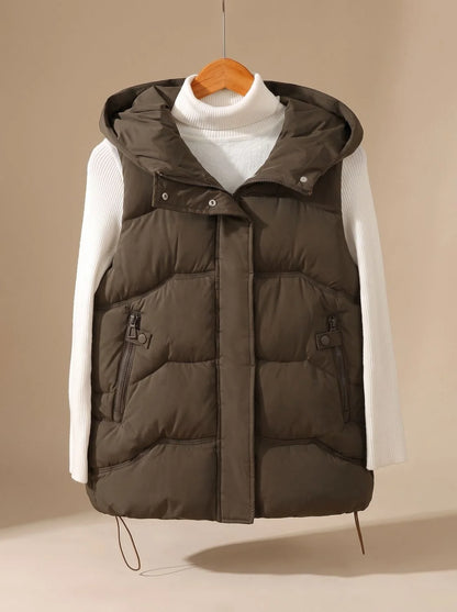 Marigold | Women's Padded Hooded Bodywarmer with Zippered Pockets