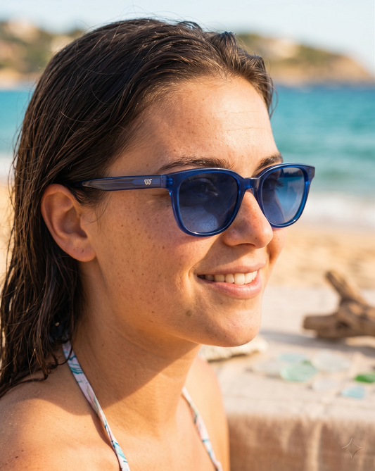 Modern Blue Square Sunglasses With Tinted Lenses