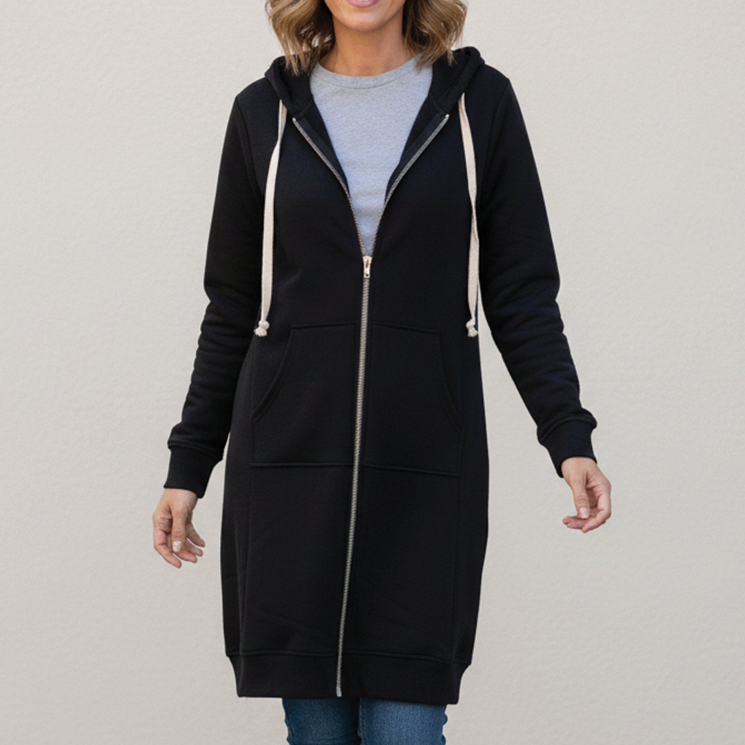 Odette | Women's Longline Hooded Zip-Up Fleece Jacket