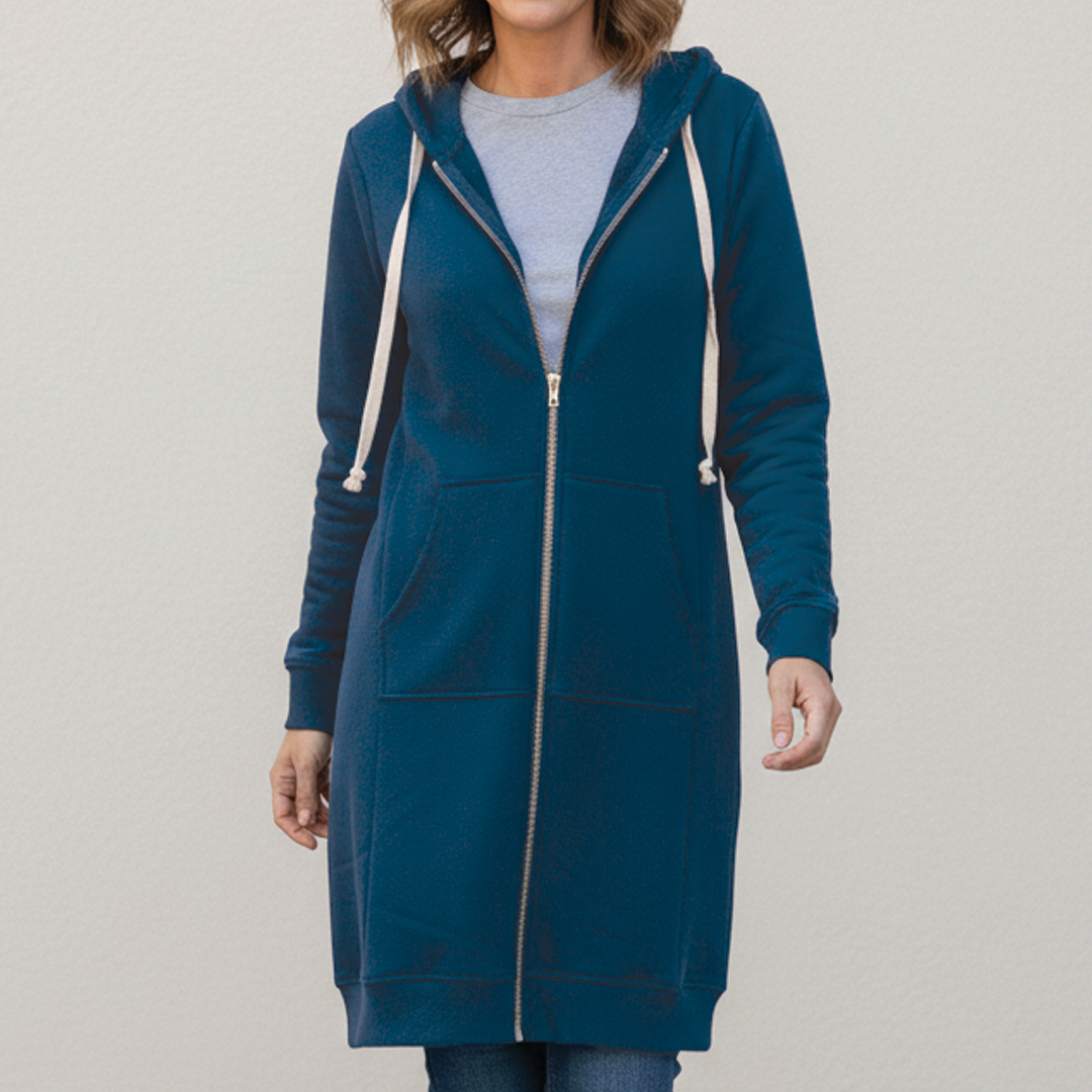 Odette | Women's Longline Hooded Zip-Up Fleece Jacket