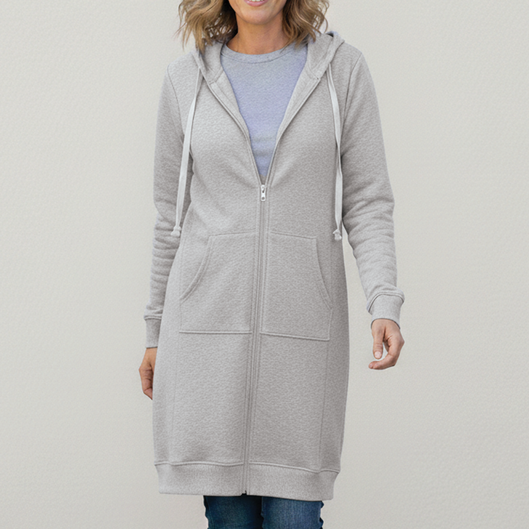 Odette | Women's Longline Hooded Zip-Up Fleece Jacket