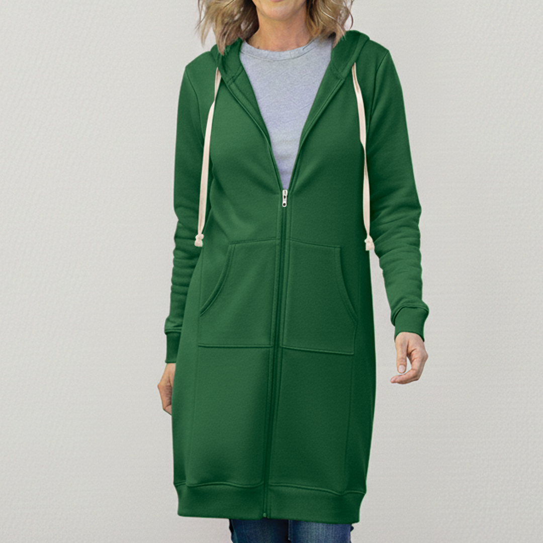 Odette | Women's Longline Hooded Zip-Up Fleece Jacket