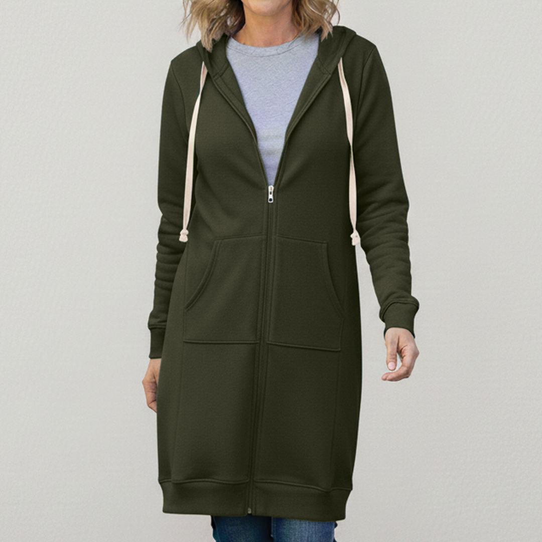 Odette | Women's Longline Hooded Zip-Up Fleece Jacket