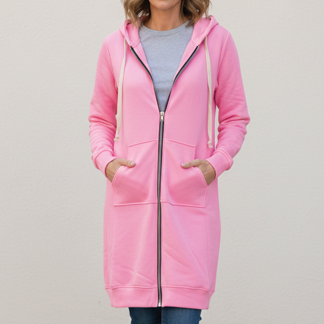 Odette | Women's Longline Hooded Zip-Up Fleece Jacket