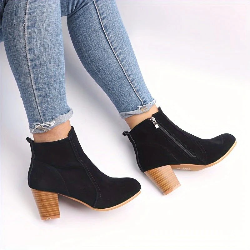 Ophelia | Women's Block Heel Ankle Boots with Side Zip