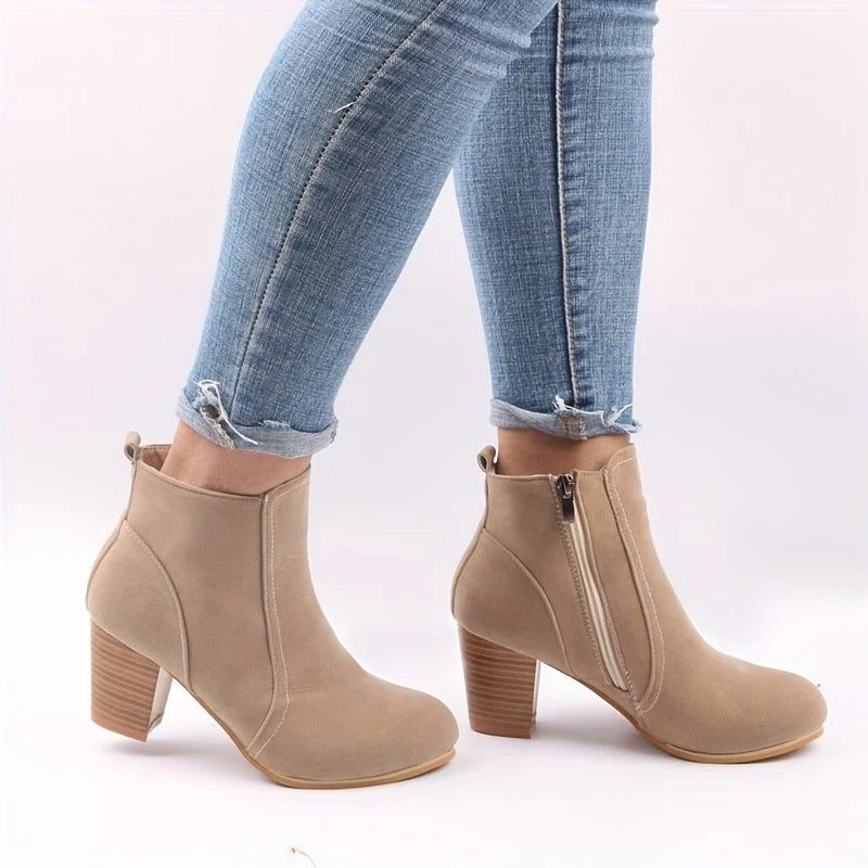 Ophelia | Women's Block Heel Ankle Boots with Side Zip