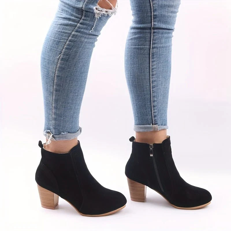 Ophelia | Women's Block Heel Ankle Boots with Side Zip