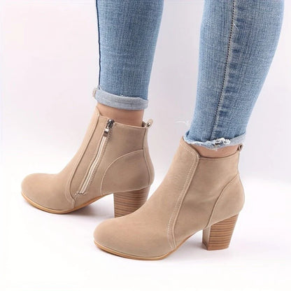 Ophelia | Women's Block Heel Ankle Boots with Side Zip