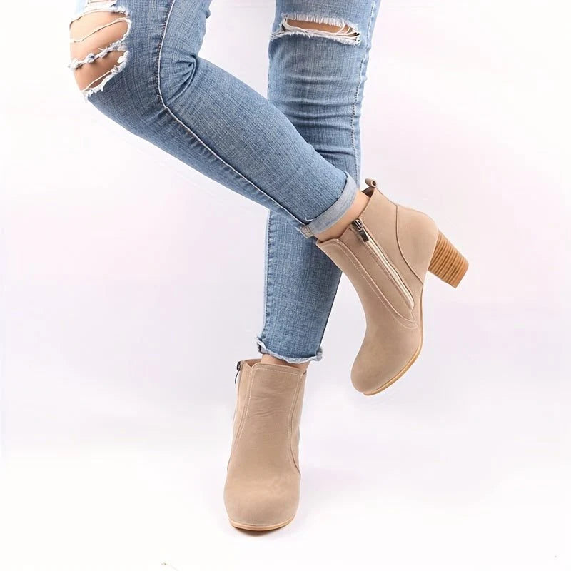 Ophelia | Women's Block Heel Ankle Boots with Side Zip