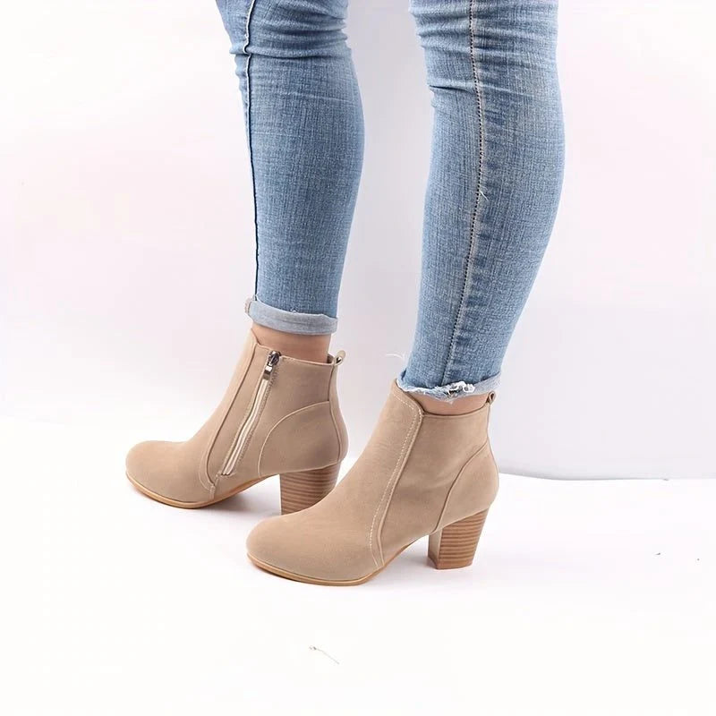Ophelia | Women's Block Heel Ankle Boots with Side Zip
