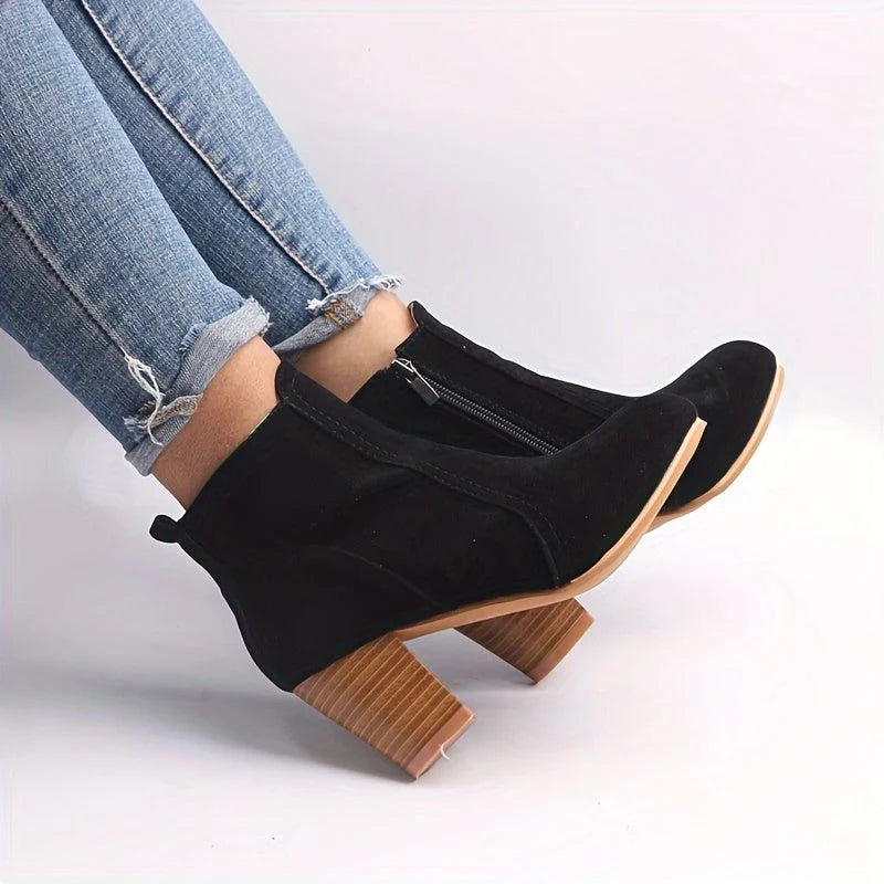 Ophelia | Women's Block Heel Ankle Boots with Side Zip