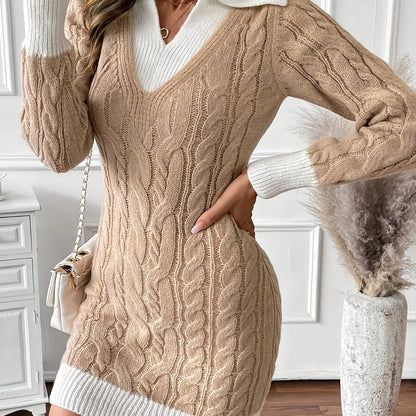 Pearl | Women's Cable-Knit Collared Sweater Dress