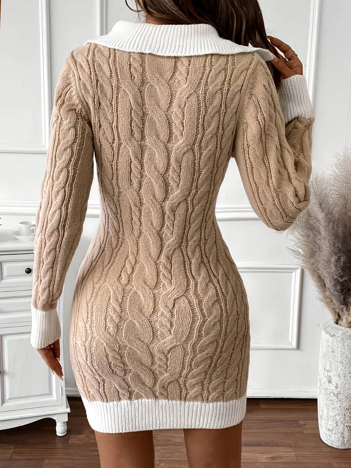 Pearl | Women's Cable-Knit Collared Sweater Dress